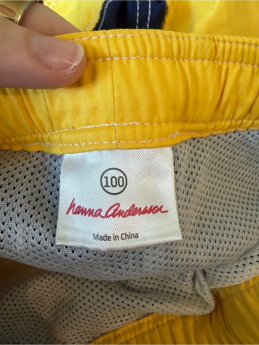 Hanna Andersson Boys Size 4 (100) Yellow Navy Striped Swim Trunks Shorts